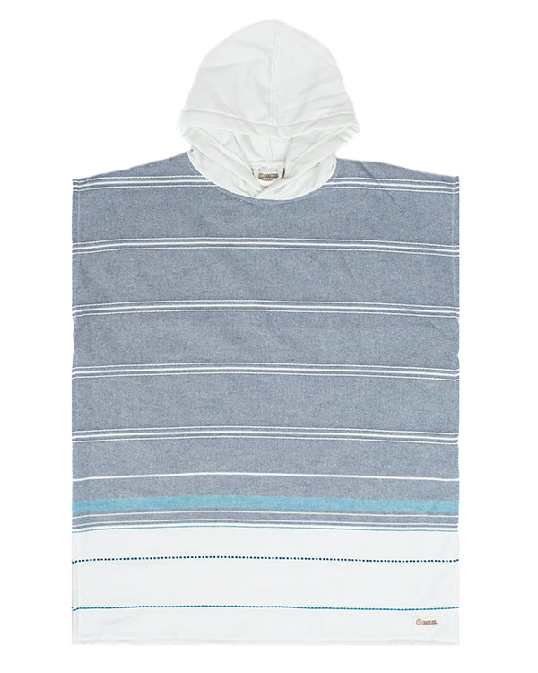 Colorblock Stripe Hooded Poncho Youth – Blue